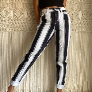 High-Rise Striped Mom Jeans